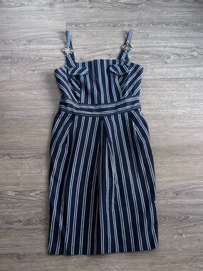 Roccobarocco Navy Striped Sleeveless Dress